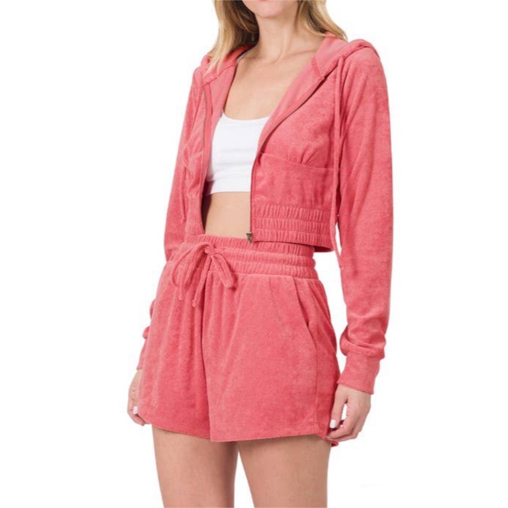 Cropped Zip Up Hoodie & Short Set